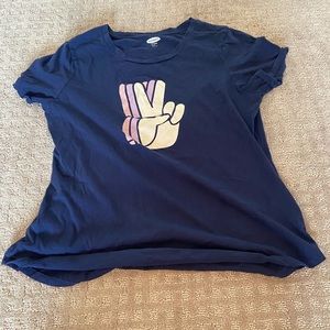purple peace sign shirt